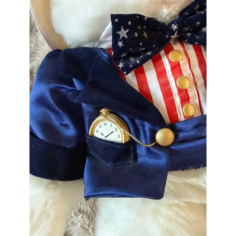 2000 Uncle Sam Patriotic Musical Teddy Bear Lights Voice Clock Plush 18” Works